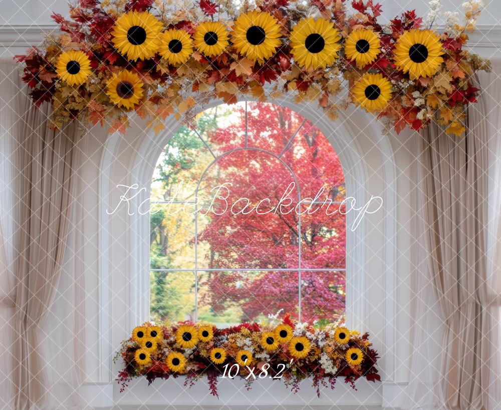 Kate Fall Indoor Sunflower Arch Window Curtains Backdrop Designed by Mini MakeBelieve