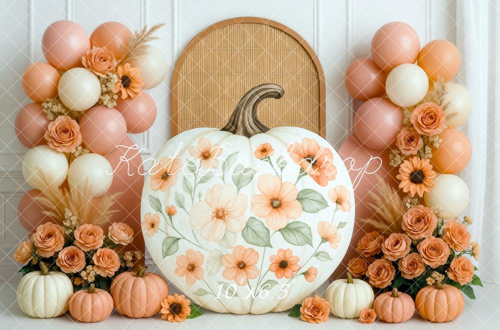 Kate Cake Smash Fall Floral Pumpkin Backdrop Designed by Mini MakeBelieve