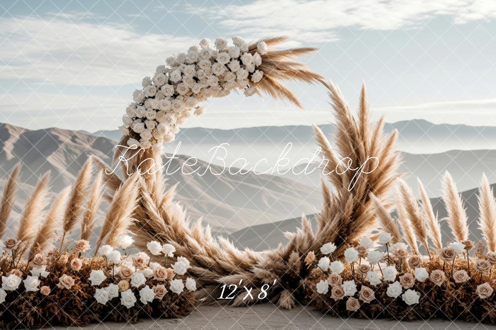 Kate Boho Flower Arch Pampas Grass Mountains Backdrop Designed by Patty Roberts