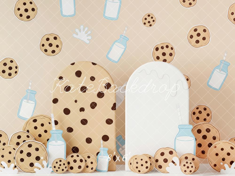 Kate Cake Smash Cookies And Milk Cartoon Beige Printed Backdrop Designed by Patty Roberts