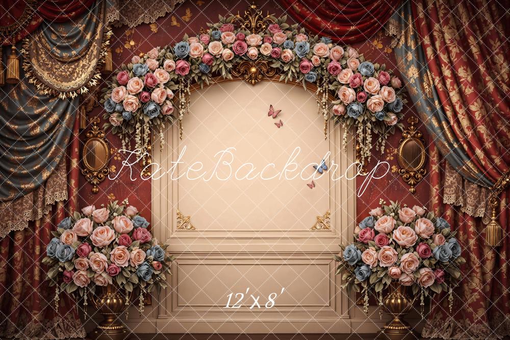 Kate Spring Flower Arch Roses Vintage Wall Drapes Backdrop Designed by Mini MakeBelieve