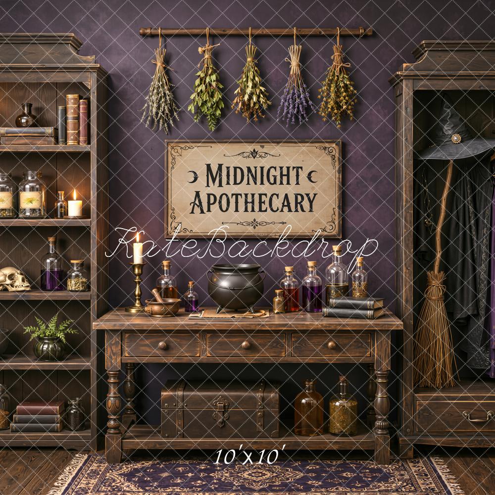 Kate Halloween Gothic Apothecary Cabinet Potion Bottles Printed Backdrop Designed by Emetselch