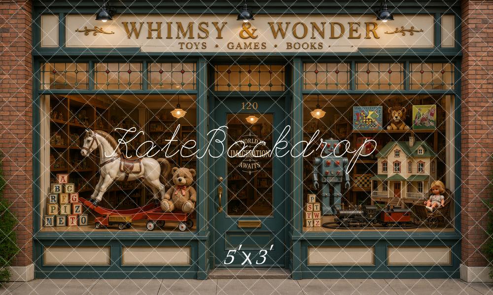Kate Vintage Toy Store Rocking Horse Robot Dollhouse Window Printed Backdrop Designed by Ashley Ward