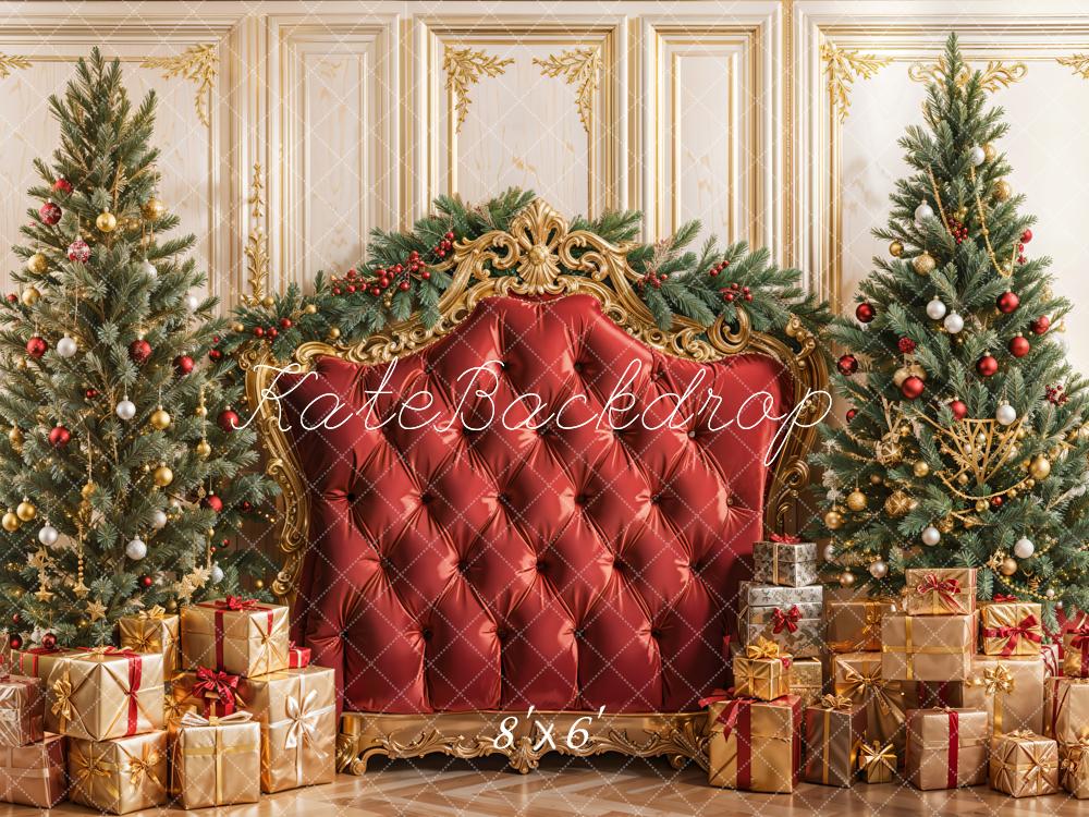 Kate Christmas Tree Red Headboard Upholstered Gifts Backdrop Designed by Emetselch