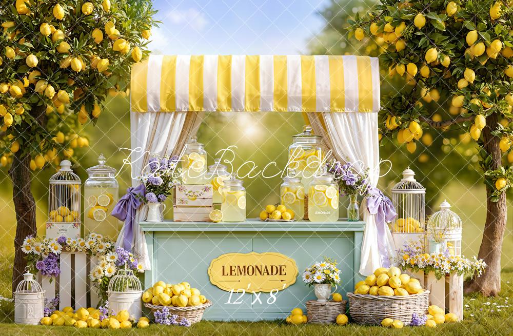 Kate Summer Lemonade Stand Lemon Trees Yellow Flowers Backdrop Designed by Emetselch