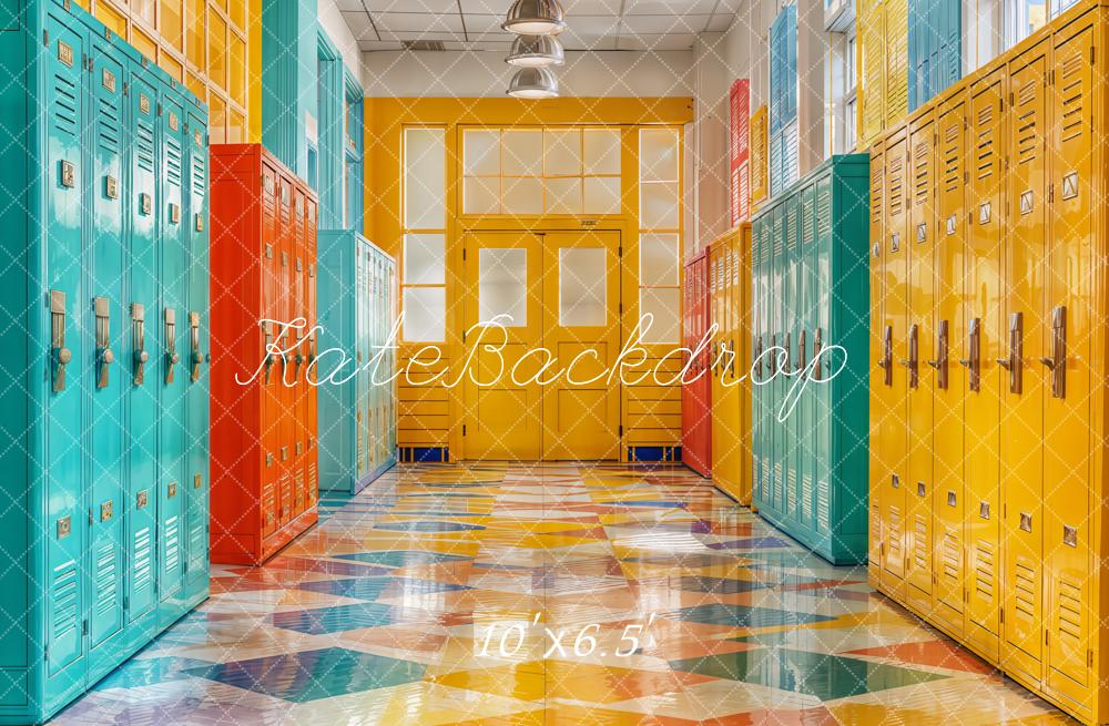 Kate Back to School Colorful Lockers Hallway Backdrop Designed by Emetselch