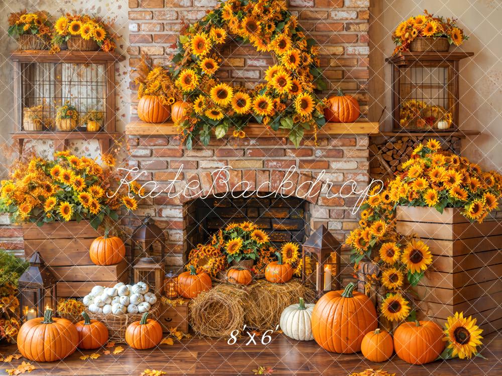 Fall Zonnebloem Haard Pompoen Baksteen Foto Achtergrond Designed by Emetselch