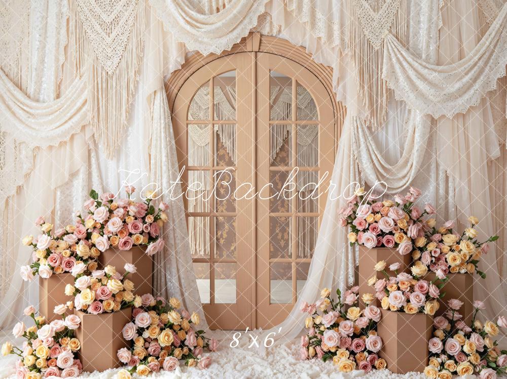 SALE Kate Mother's Day Boho Floral Door Beige Drapes Backdrop Designed by Mini MakeBelieve