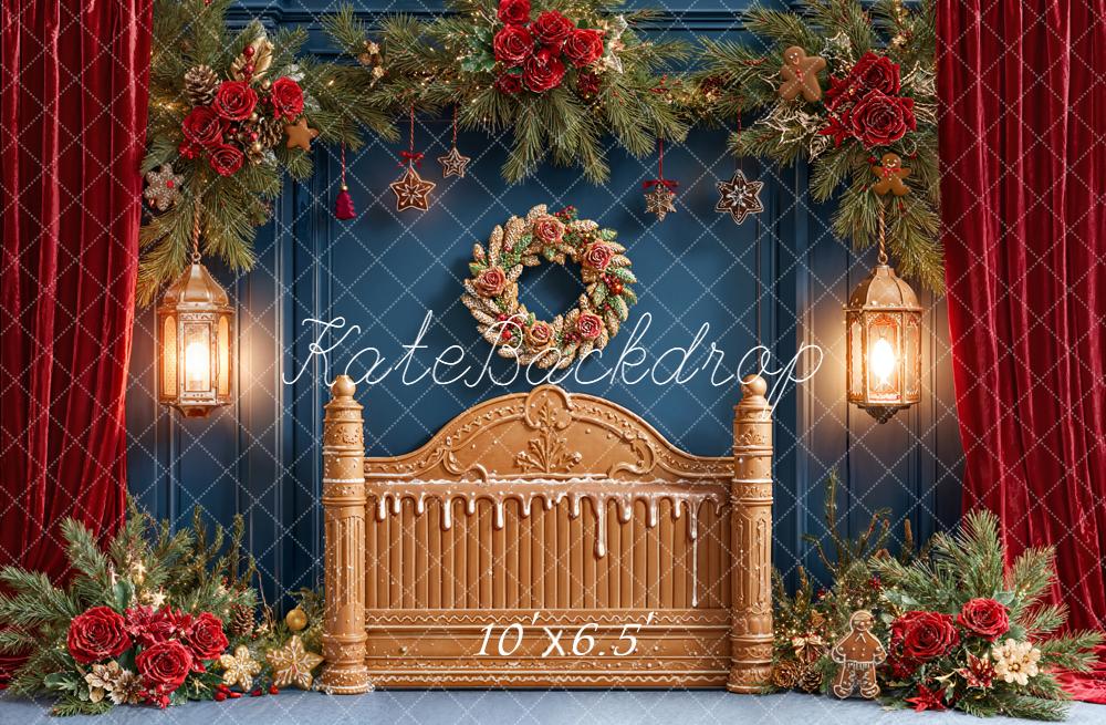 Kate Christmas Gingerbread Headboard Garland Red Roses Backdrop Designed by Emetselch