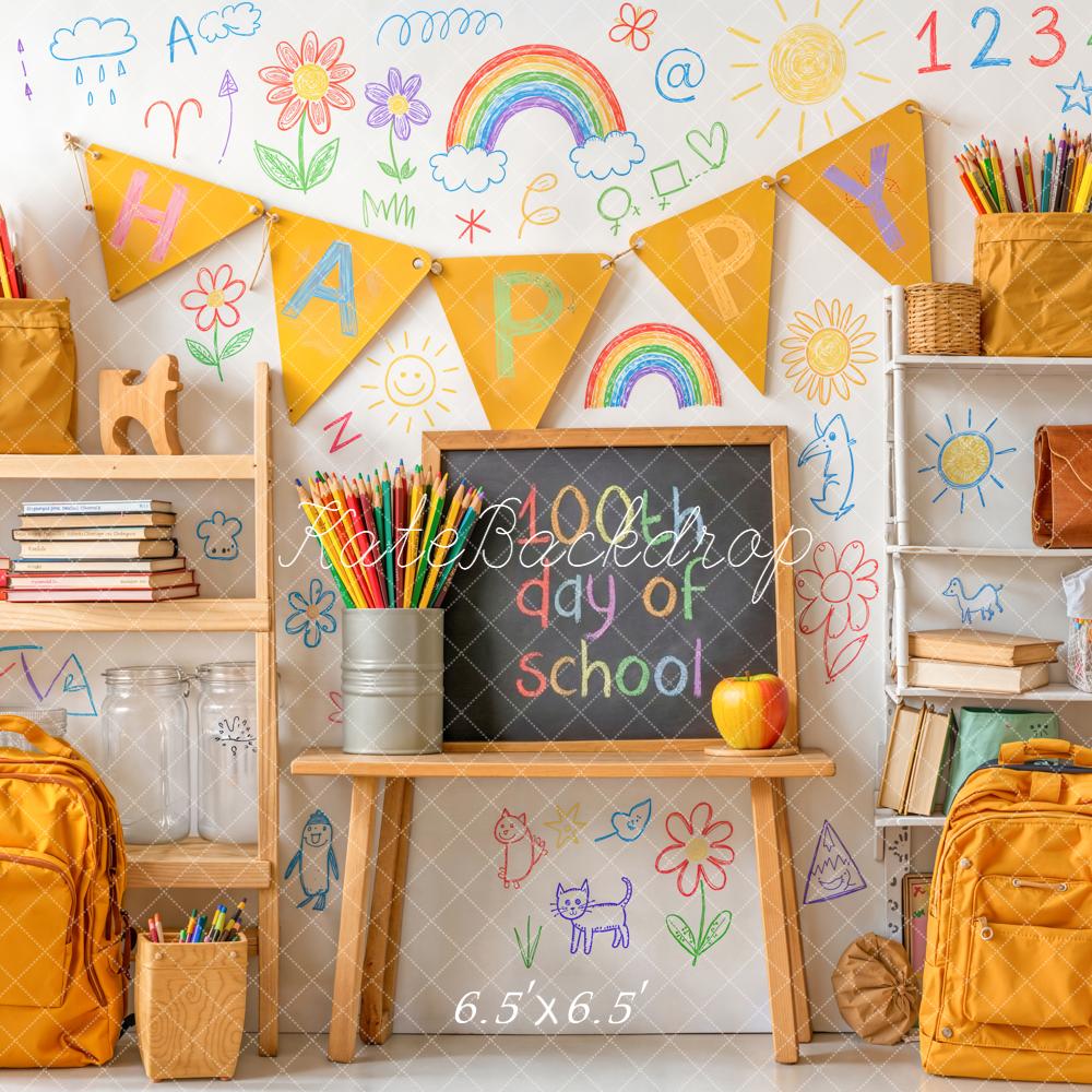 Kate Back to School Classroom Chalkboard Rainbow Doodles Backdrop Designed by Chain Photography