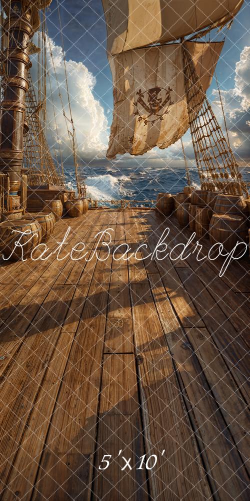 Kate Sweep Pirate Ship Deck Ocean Barrels Clouds Backdrop Designed by Chain Photography