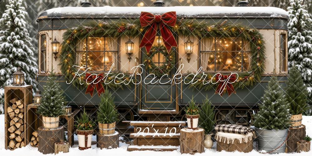 Kate Christmas Snowy Garland Trailer Res Bow Printed Backdrop Designed by Emetselch