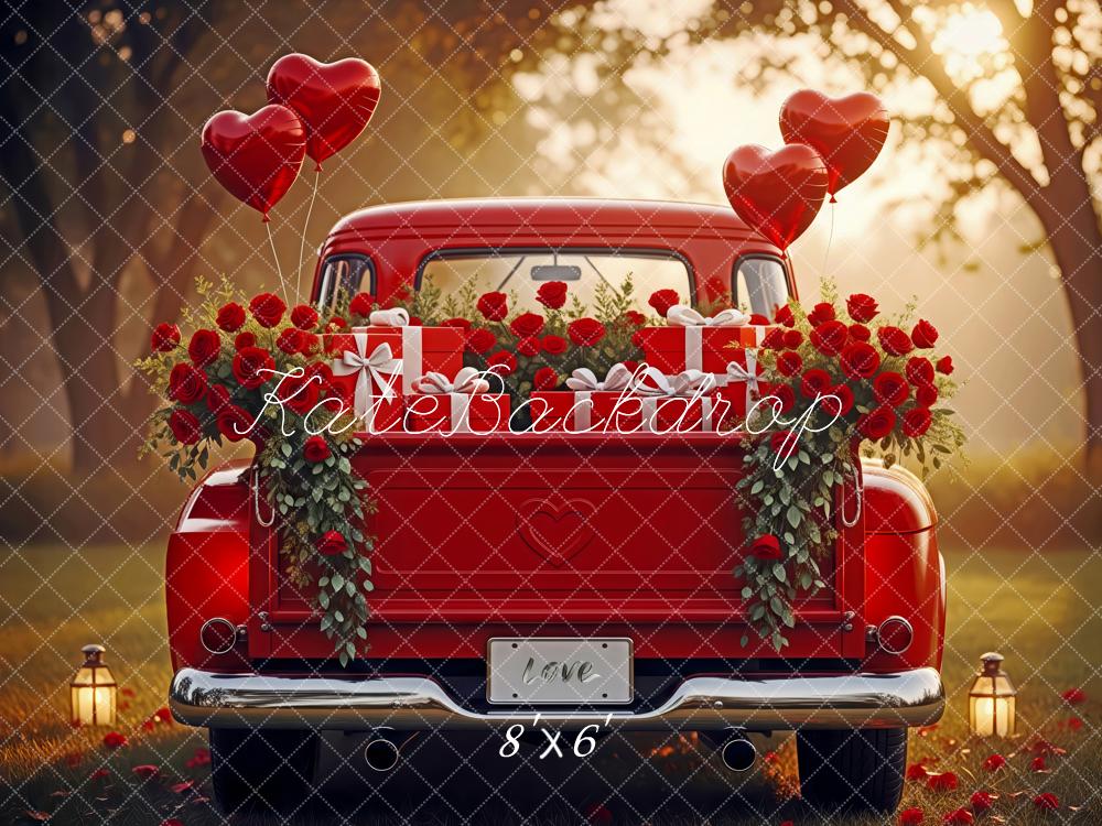 Kate Valentine's Day Red Truck Roses Balloons Gifts Backdrop Designed by Patty Roberts