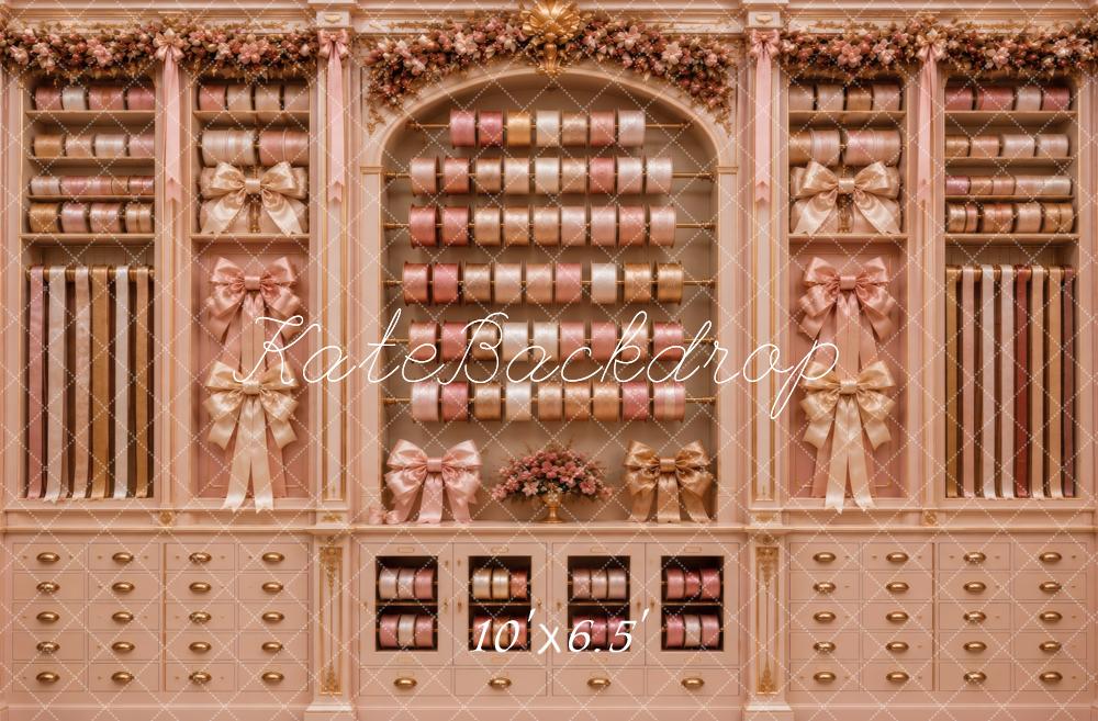 Kate Christmas Pink Ribbon Bow Cabinet Printed Backdrop Designed by Vertigo Productions