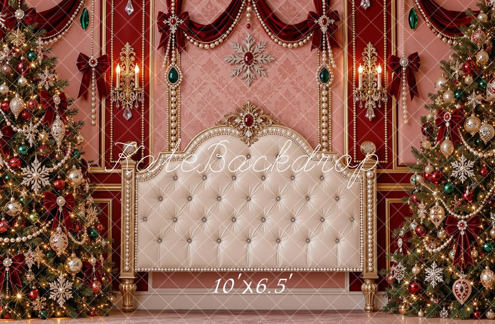 Kate Christmas Headboard Tufted Ornate Jewel Christmas Trees Printed Backdrop Designed by Shutter Swan Studios