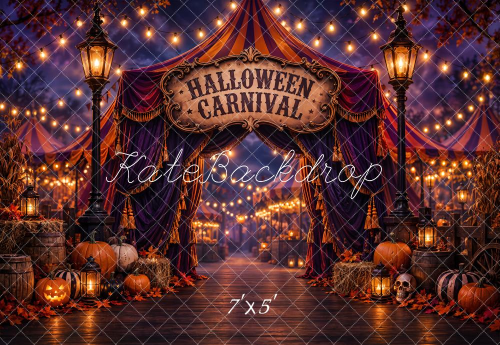 Kate Halloween Carnival Tent Pumpkins Lanterns Printed Backdrop Designed by Emetselch