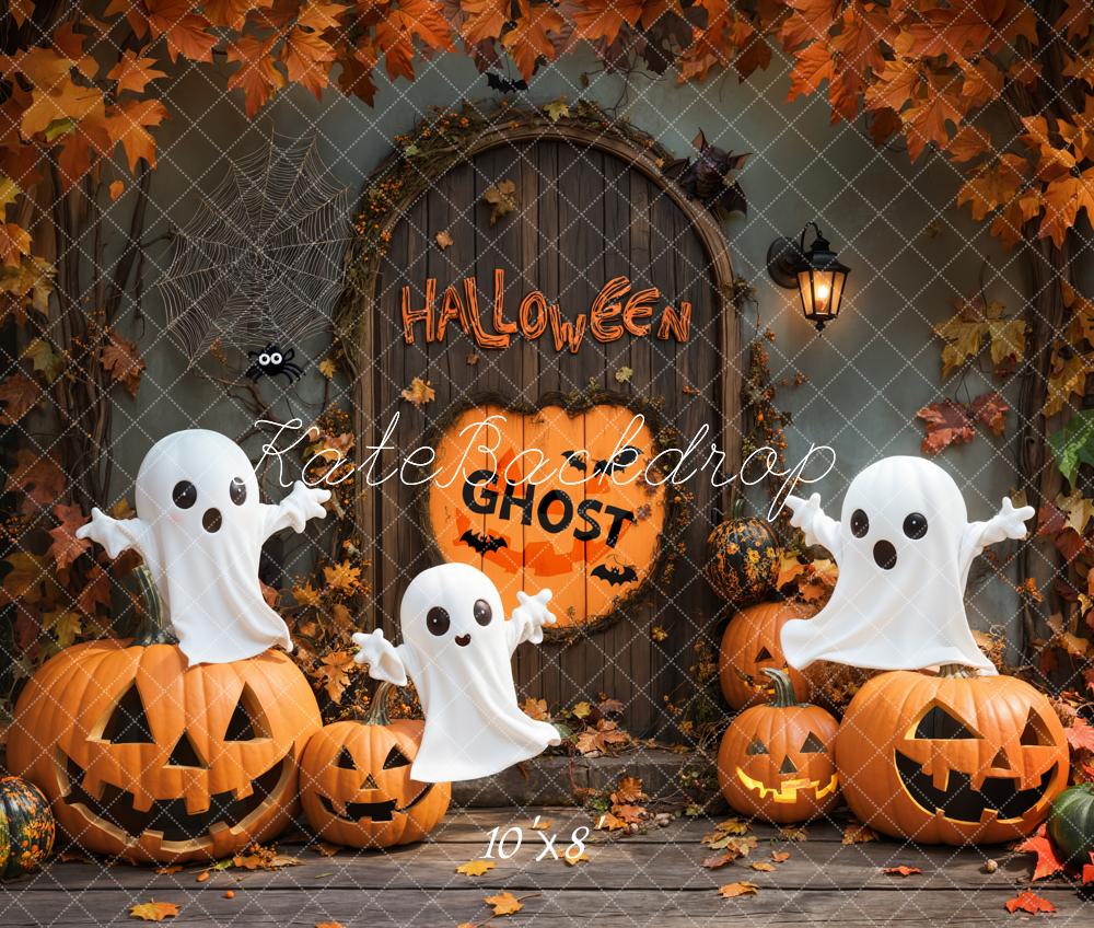 Fondo de puerta vintage de calabaza fantasma de Halloween diseñado por Emetselch