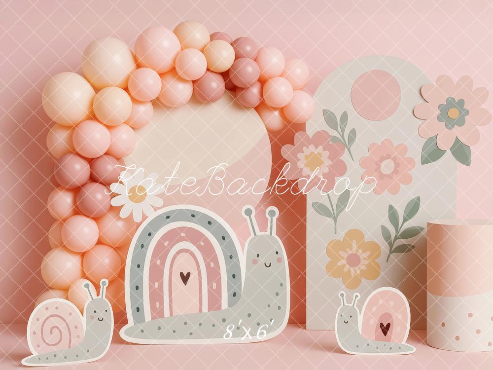 Kate Cake Smash Rainbow Snail Floral Balloon Backdrop Designed by Patty Roberts