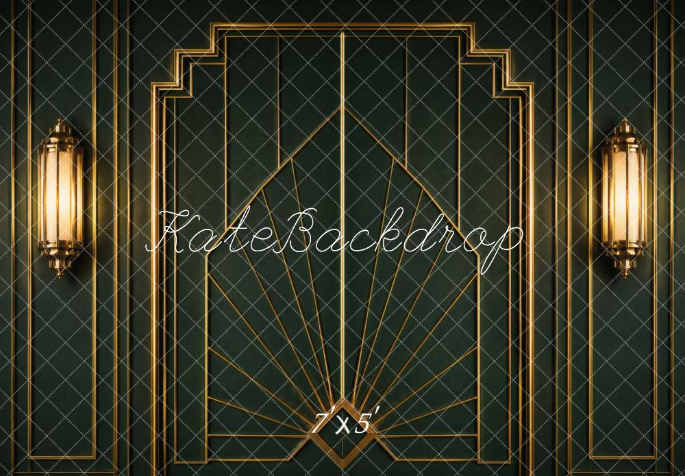 TEST Kate 20's Retro Art Deco Wall Sconce Dark Green Printed Backdrop Designed by Vertigo Productions