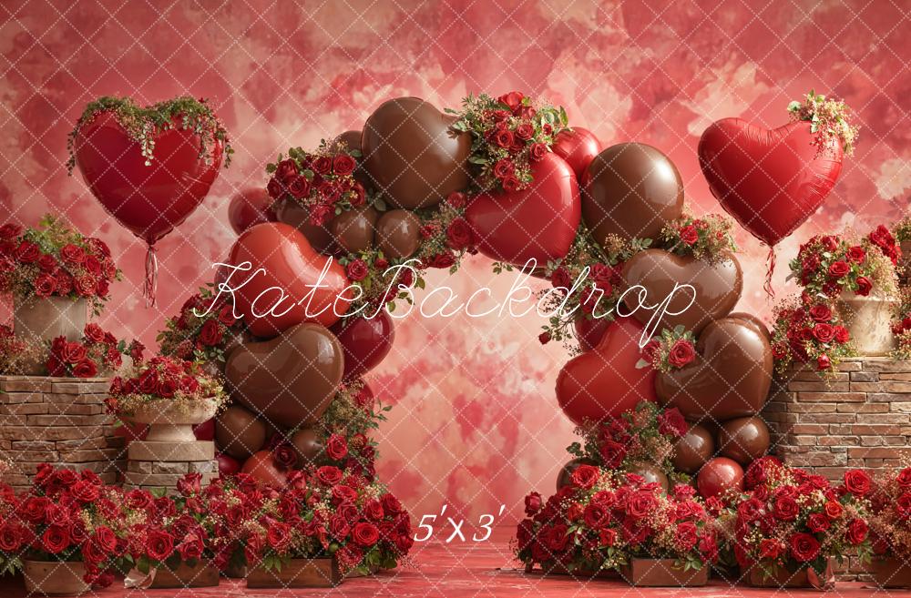 Kate Valentine's Day Heart Balloon Arch Red Roses Backdrop Designed by Emetselch