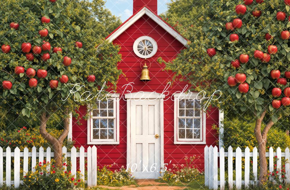 Kate Graduation Red Schoolhouse Apple Garden Backdrop Designed by Emetselch