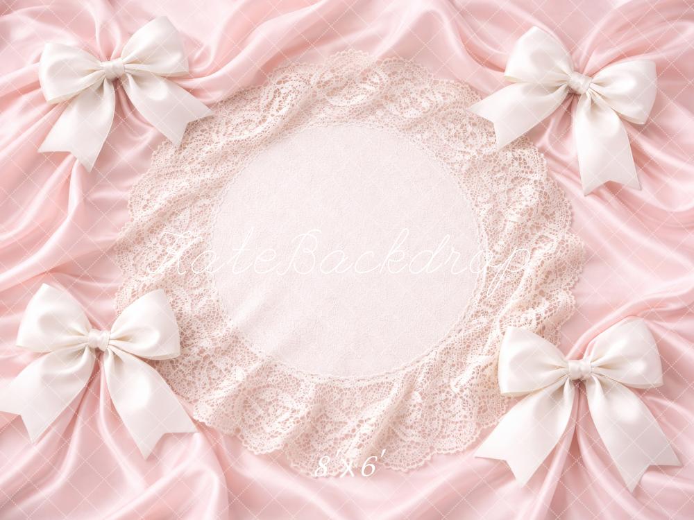 Kate Newborn Pink Satin Bows Lace Doily Backdrop Designed by Megan Leigh Photography