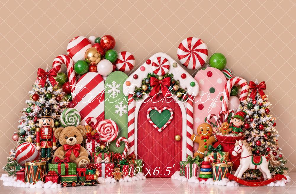 Kate Christmas Cake Smash Candy Cane Gingerbread Toys Nutcracker Printed Backdrop Designed by Laura Bybee
