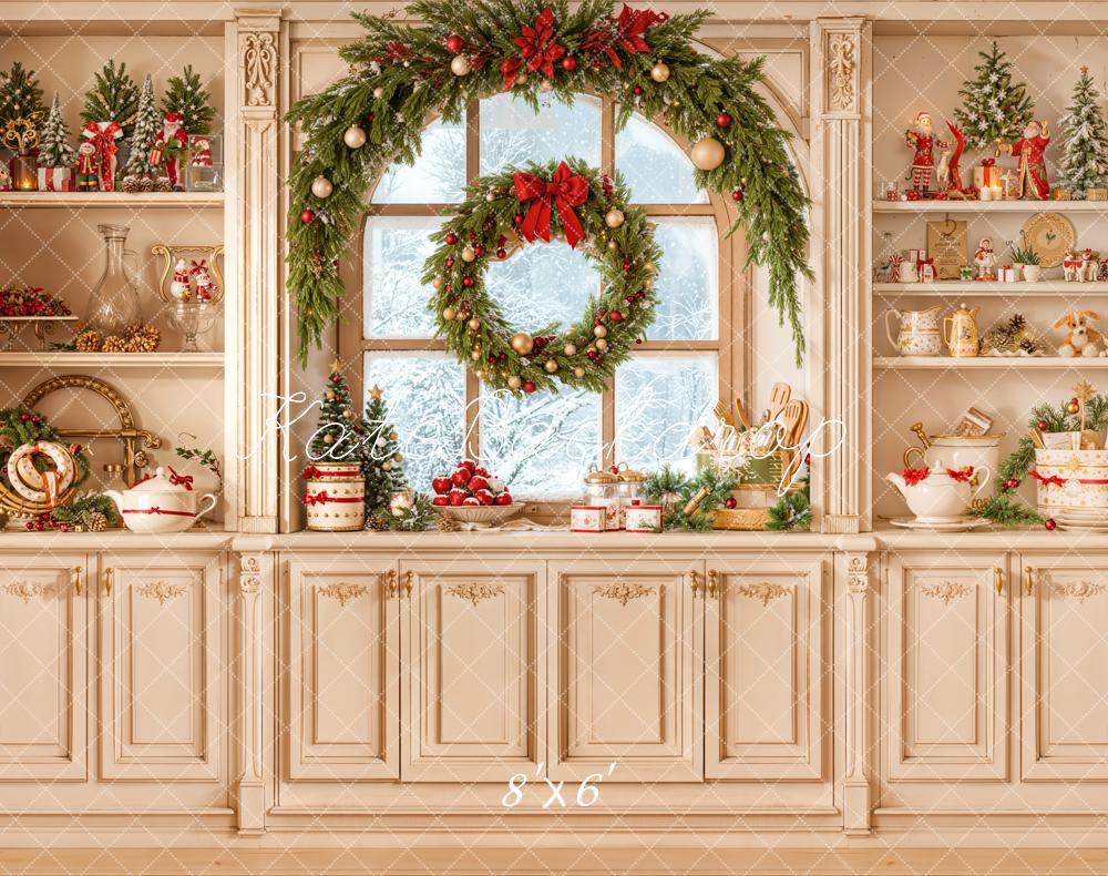 Kate Christmas Kitchen Cabinet Garland Shelves Backdrop Designed by Emetselch