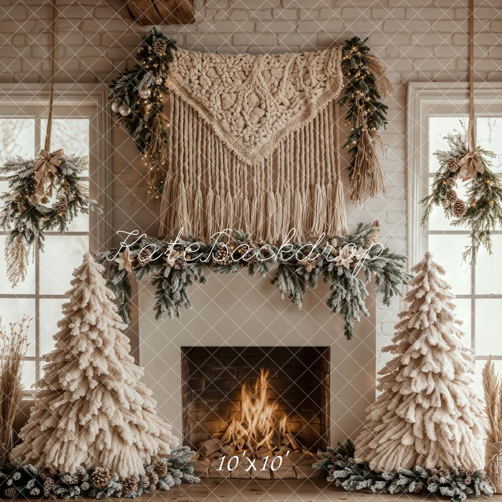 KBPA 2025 Kate Christmas Tree Boho Fireplace White Backdrop Designed by Emetselch
