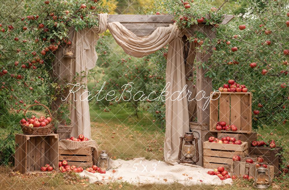 Kate Fall Apple Orchard Wooden Arch Crates Printed Backdrop Designed by Emetselch