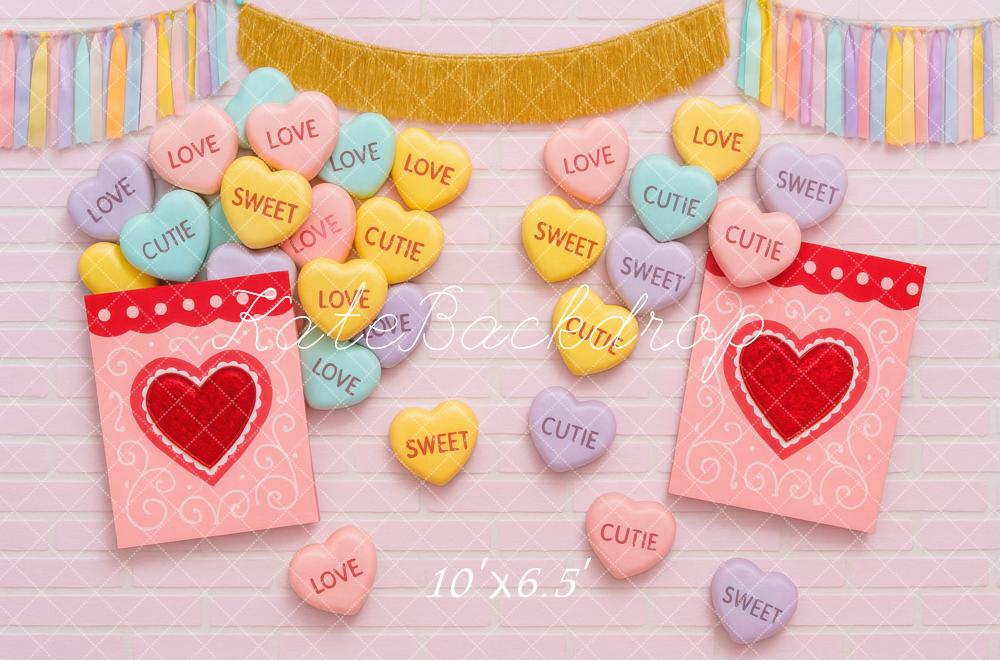 Kate Valentine's Day Heart Candy Pink Love Cards Backdrop Designed by Mini MakeBelieve