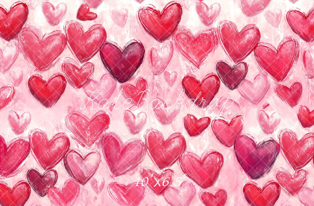 Kate Valentine's Day Pink Red Hearts Pattern Backdrop Designed by Chain Photography