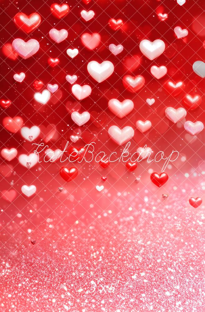 Kate Valentines Red Hearts Glitter Bokeh Backdrop Designed by Emetselch