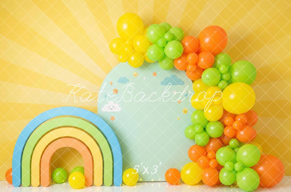 Kate Birthday Rainbow Balloons Sunshine Wall Printed Backdrop Designed by Patty Roberts