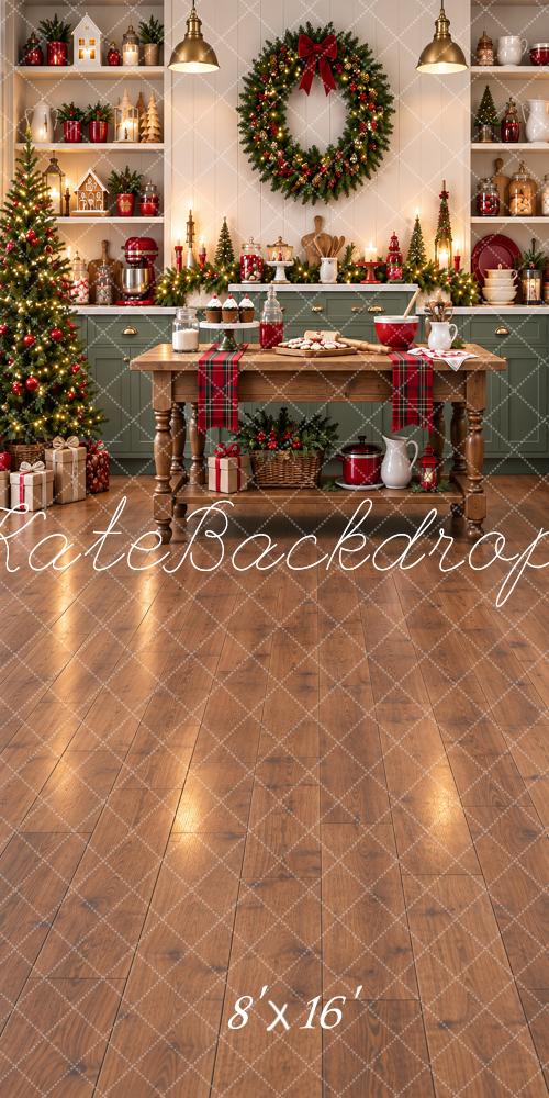 Kate Sweep Christmas Kitchen Wreath Baking Table Printed Backdrop Designed by Vertigo Productions