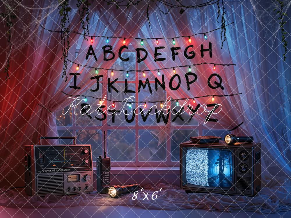 Kate Alphabet Lights Retro TV Window Printed Backdrop Designed by Emetselch