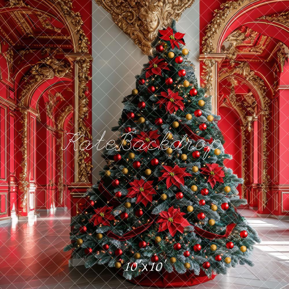 Árbol de Navidad Rojo Palacio Arco Hermoso Fondo Diseñado por Mini MakeBelieve