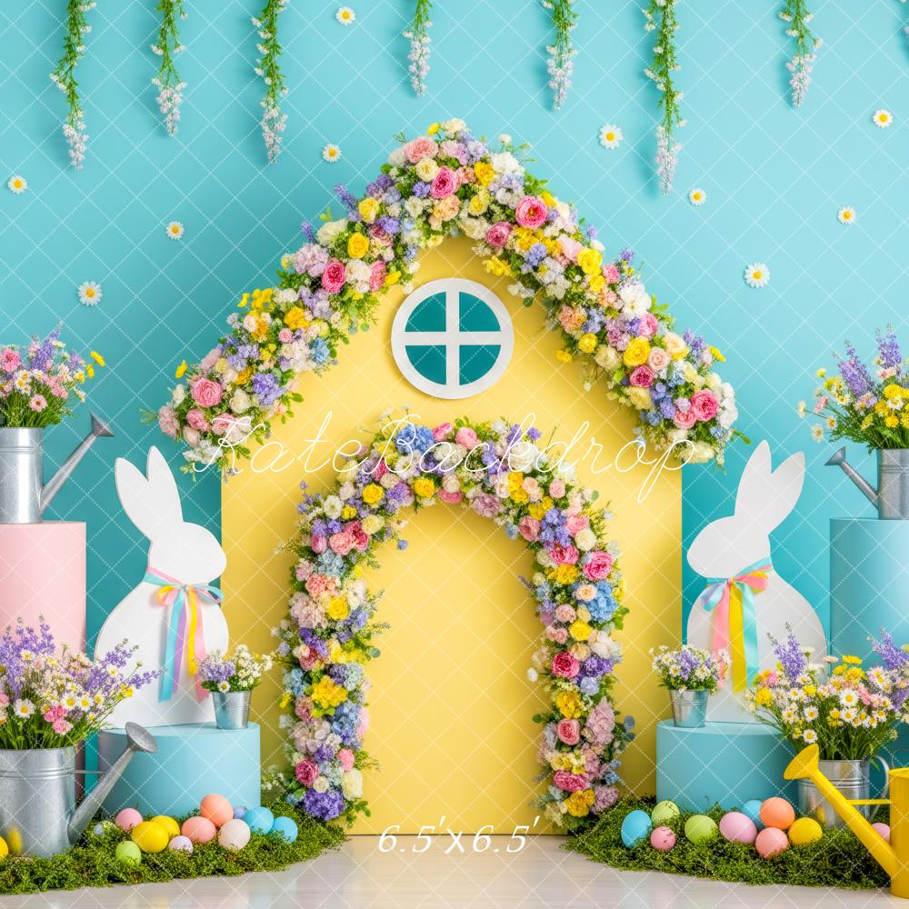 Kate Easter Bunny Pastel Flower Arch House Printed Backdrop Designed by Patty Roberts