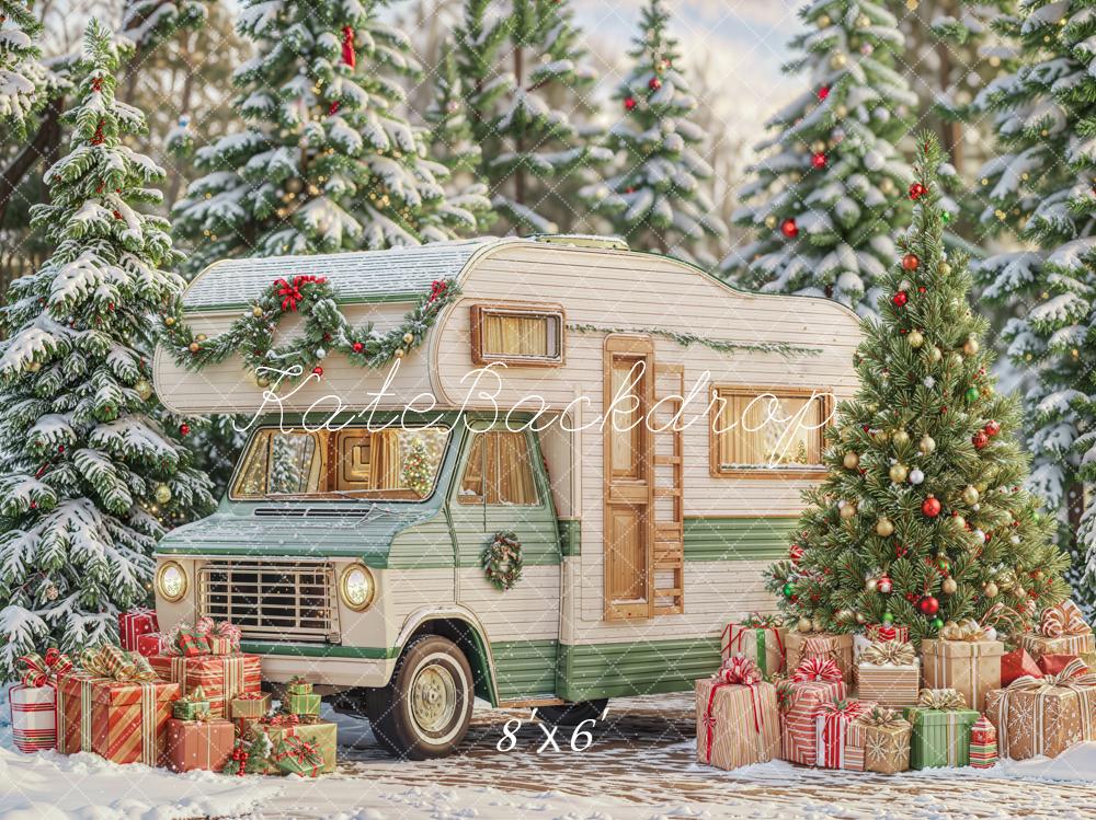 Kate Christmas Tree Camper Gifts Forest Snow Backdrop Designed by Emetselch