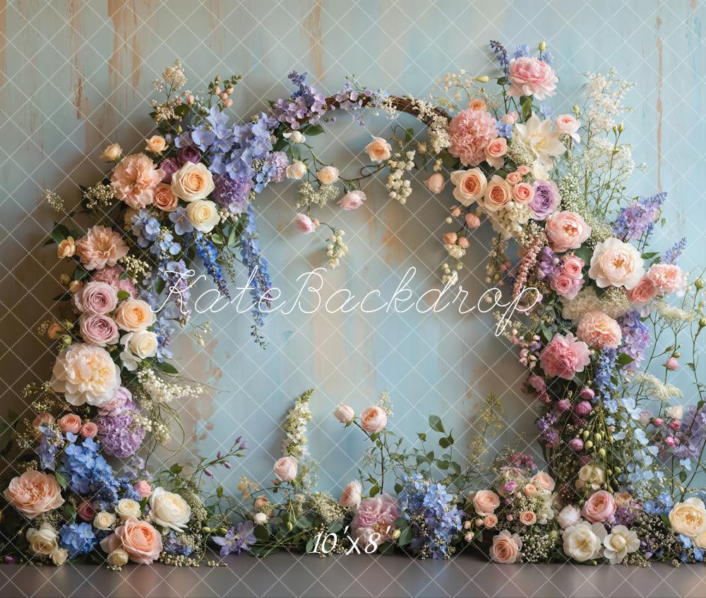 Kate Spring Floral Arch Pastel Printed Backdrop Designed by Emetselch