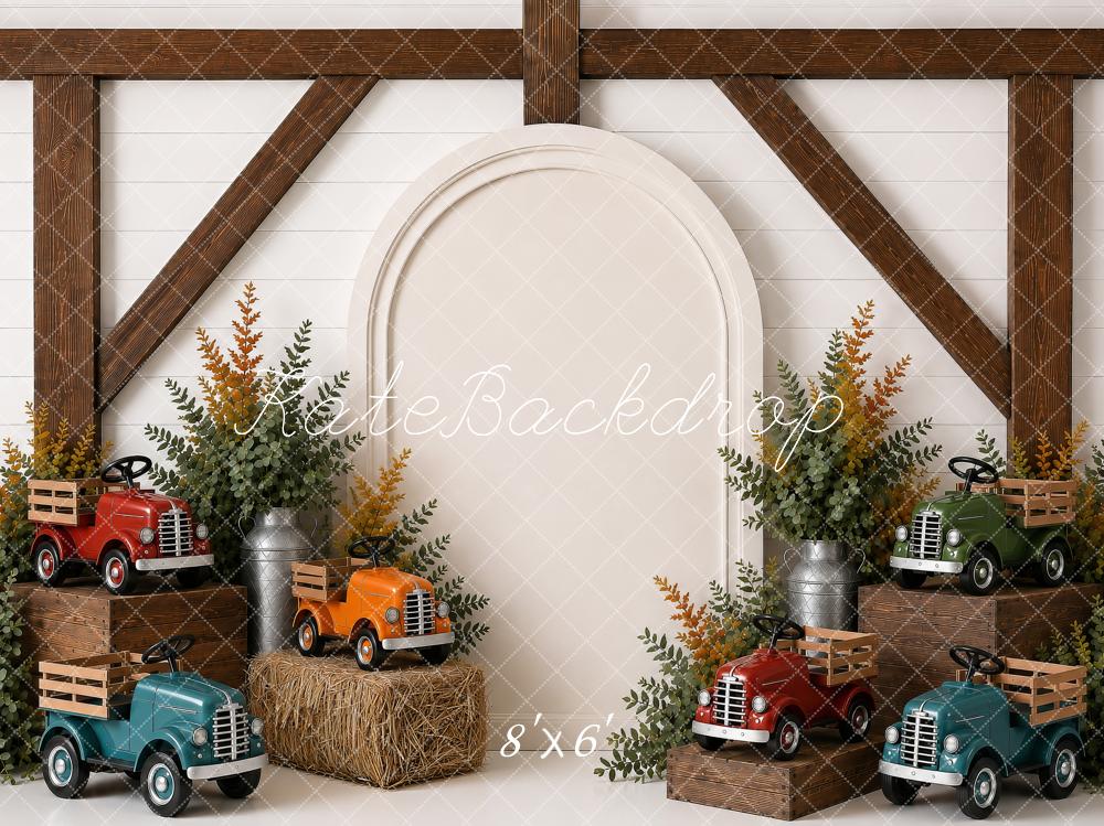 Kate Fall Vintage Truck Harvest Farmhouse Hay Bales Printed Backdrop Designed by Shutter Swan Studios