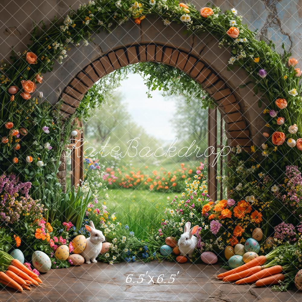 Kate Easter Bunny Flower Arch Carrot Garden Printed Backdrop Designed by Emetselch