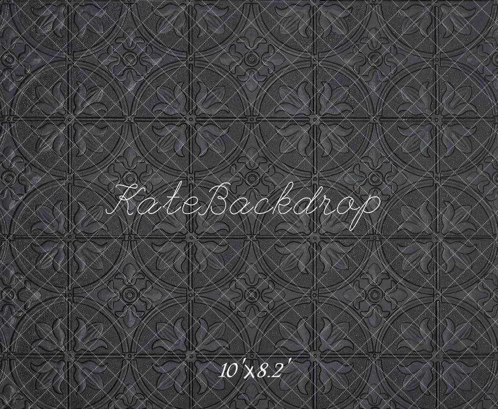 Kate Black Embossed Retro Floor Printed Backdrop Designed by Mini MakeBelieve