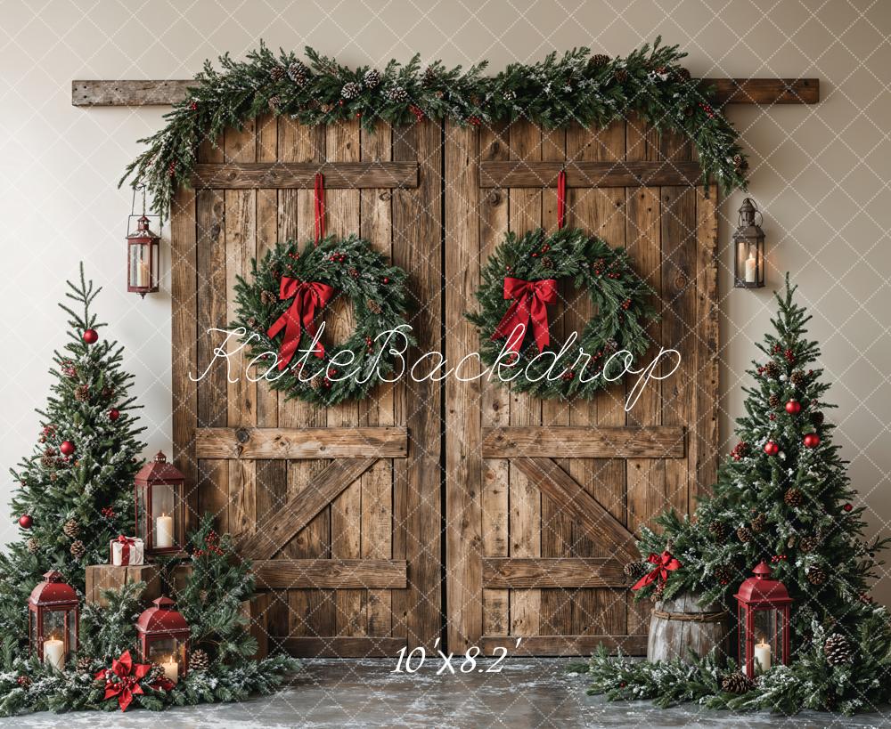Kerst Houten Schuifdeur Met Krans Foto Achtergrond Designed by Emetselch