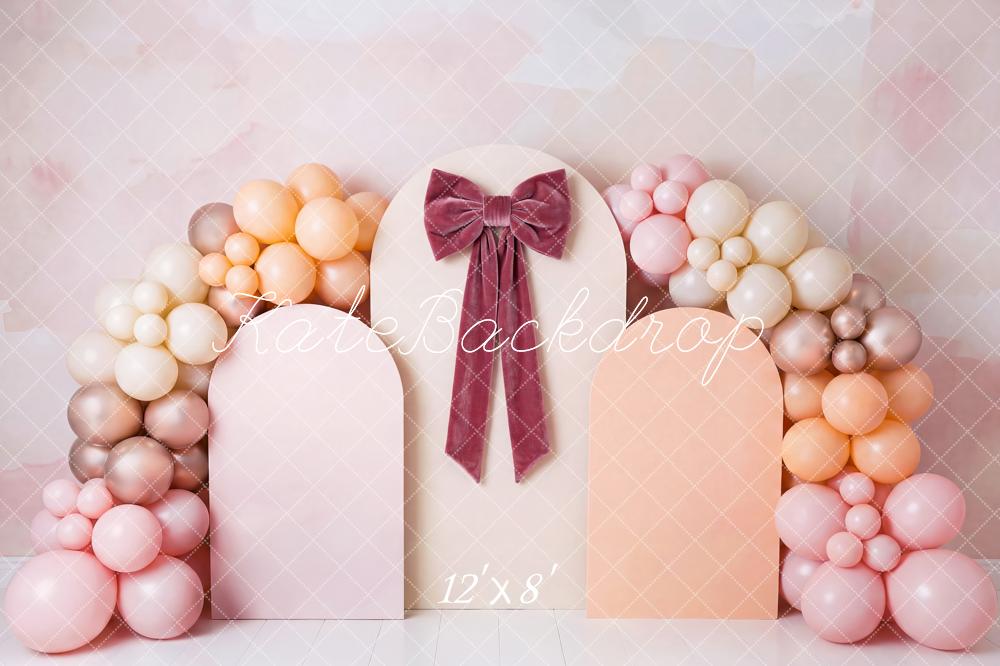 Kate Cake Smash Pink Balloon Arch with Panels and Bow Printed Backdrop Designed by Patty Roberts
