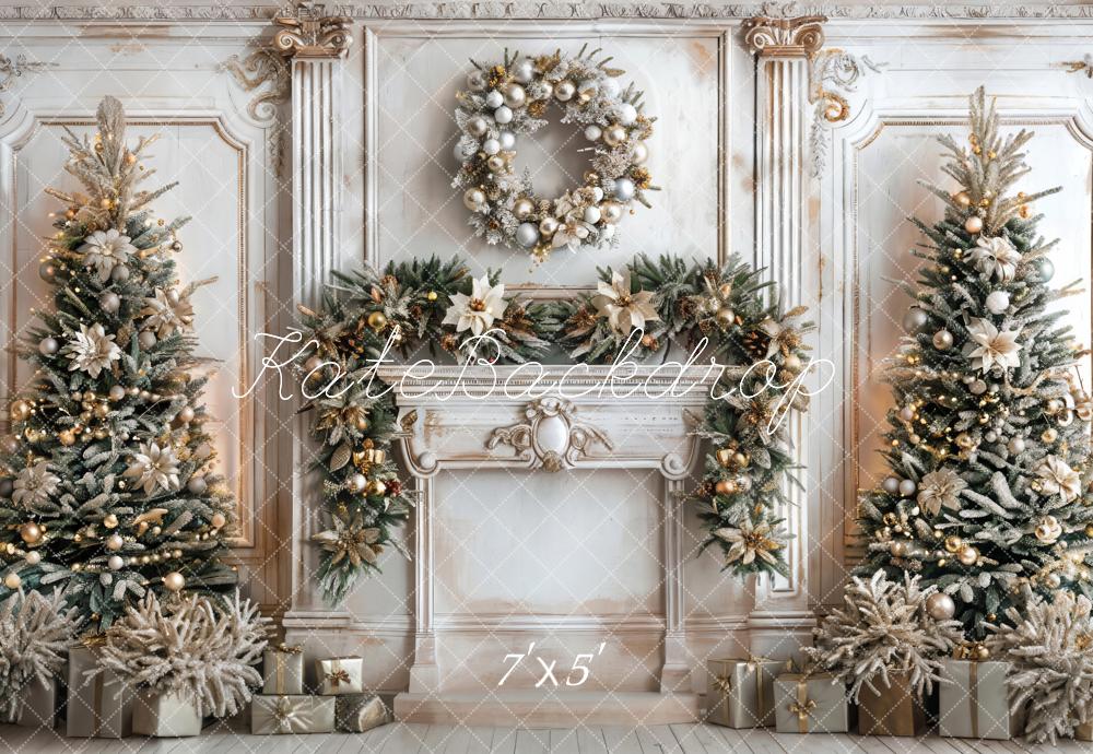 Kate Christmas White Marble Retro Fireplace Backdrop Designed by Emetselch