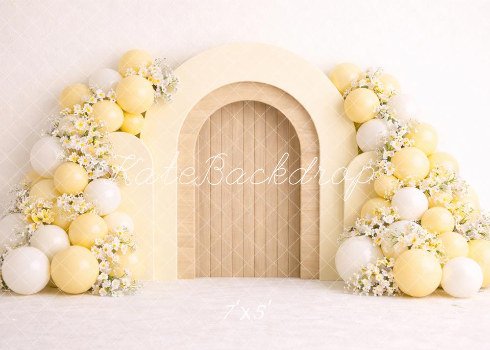 Kate Cake Smash Yellow Arch Balloon Flower Printed Backdrop Designed by Caitlin Lynch
