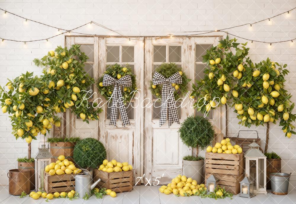 Kate Summer Lemon Tree Rustic Doors Crates Lanterns Printed Backdrop Designed by Emetselch