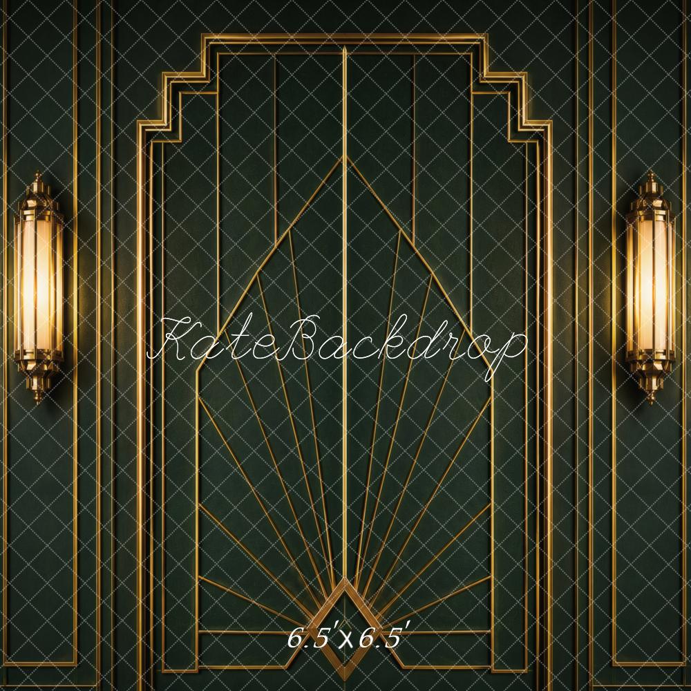 TEST Kate 20's Retro Art Deco Wall Sconce Dark Green Printed Backdrop Designed by Vertigo Productions