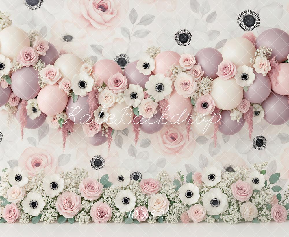 Kate Cake Smash Pink Balloon Floral Backdrop Designed by Ashley Paul